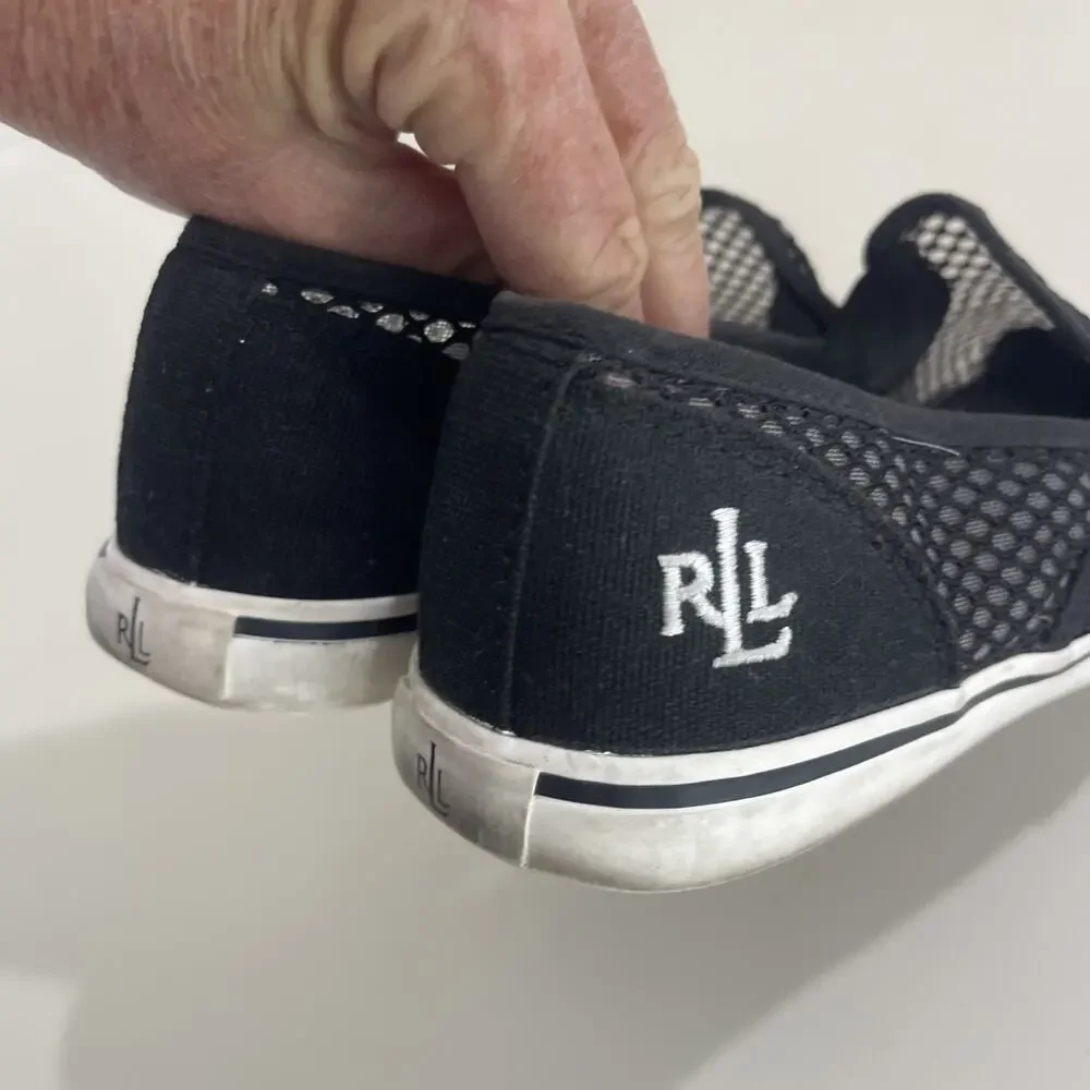 Lauren Ralph Lauren Janis Women Sz 7 Slip on Sneakers Black Mesh Preppy Sailing